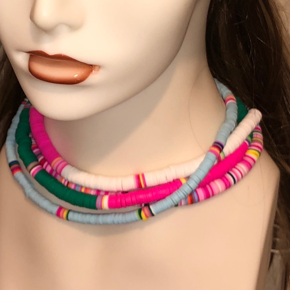 Large Green & Hot Pink Choker Necklace - Picture 4 of 12